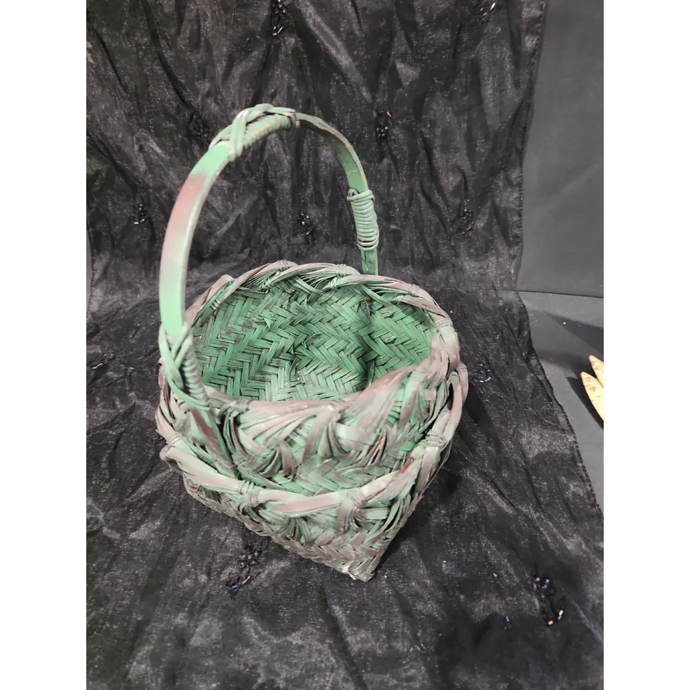 JAPANESE IKEBANA Basket, fancy woven green, 6x6x9.5 in.